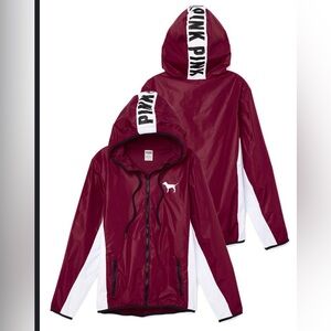 Victoria’s Secret PINK maroon anorak windbreaker lined jacket XS/S full zip hood